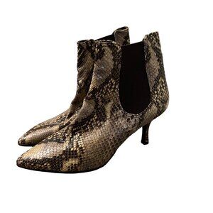 LK Bennett Womens Brown Snake Print Heel Warwick Pointed Ankle Bootie Boots 6
